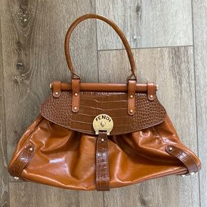 Fendi satchel leather and croc embossed